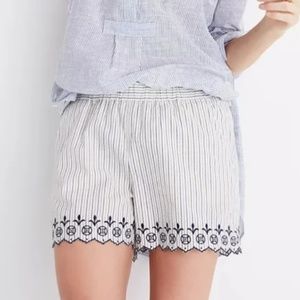 Madewell Blue and White Striped Shorts with Embroidery Detail